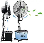 Ventilateur sur Pied Rafraîchissant avec Brumisateur d'Extérieur, Hauteur Réglable, 3 Vitesses