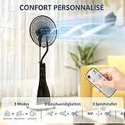 Ventilateur Brumisateur 125 cm, 90 W, Réservoir 3 L, Télécommande et Minuterie