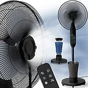 Ventilateur Brumisateur sur Pied Noir avec Humidificateur, 3 Vitesses, Télécommande